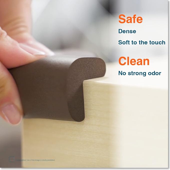 Roving Cove HeftyFit Corner Protector for Baby (12 Large Corners), Heavy-Duty Soft Rubber Foam Furniture Corner Bumper Guards, 3M Adhesive Pre-Taped, Coffee Brown