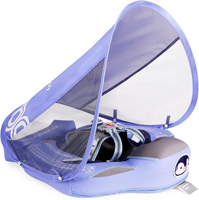 Baby Floats for Pool with Canopy Removable Sun Protection Canopy Mambobaby Float Non Inflatable Upgrade Add Tail Avoid Flip Waterproof Skin-Friendly Infant Swim Float 3-24 Months