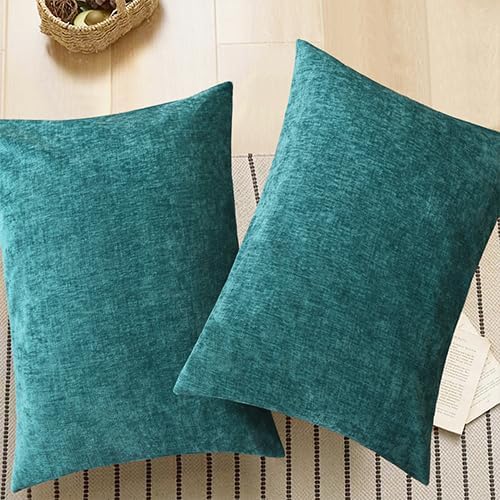 CaliTime Decorative Standard Throw Pillow Covers 26 X 20 Inches Teal | Pack of 2, Cozy Chenille Cushion Cases for Sofa Bed Living Room Farmhouse Home