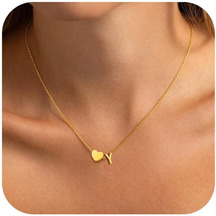 Heart Initial Necklaces for Women Girls, 18K Gold Plated A-Z Initial Necklace Tiny Heart Necklace Dainty Gold Initial Necklaces for Women Trendy Jewelry Gifts for Teen Girls
