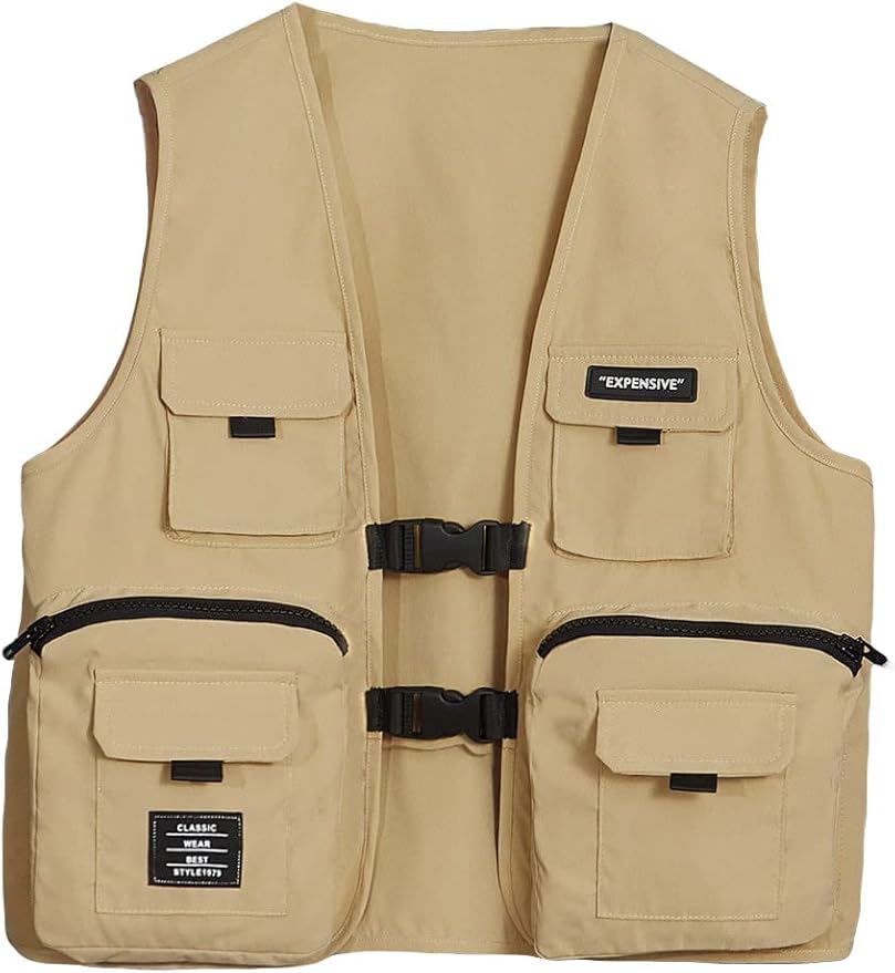 Verdusa Boy's Pocket Front Buckle Sleeveless Cargo Vest Jacket
