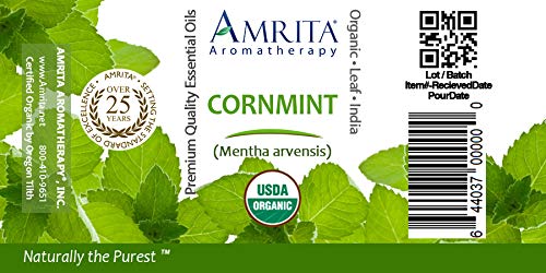 Amrita Aromatherapy: Organic Cornmint Essential Oil, 100% Pure Undiluted Mentha arvensis, Therapeutic Grade, Premium Quality Aromatherapy oil, Tested & Verified, 60ML
