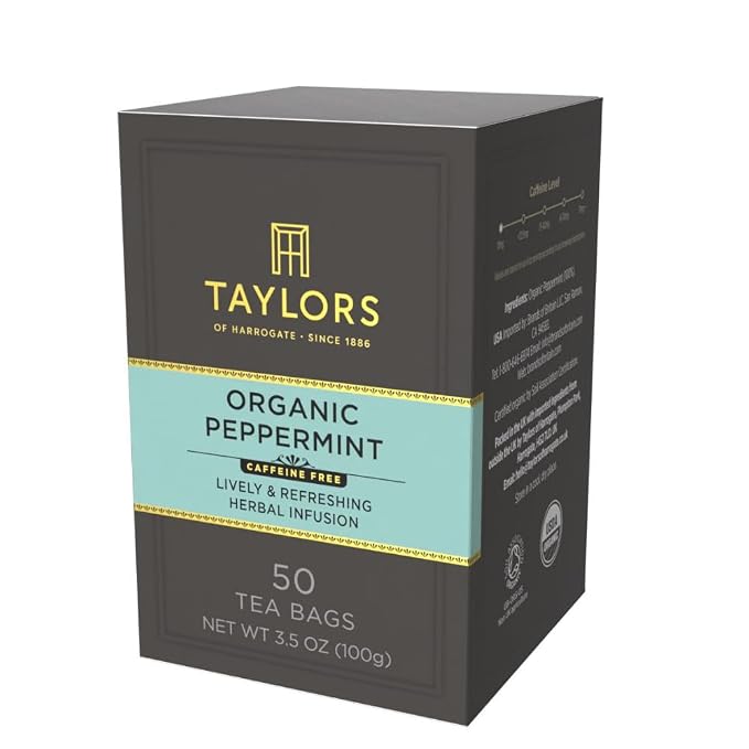 Taylors of Harrogate Organic Peppermint, Herbal Tea, Pillow Tea Bags, 50 Count (Pack of 6), Clean, Pure and Refreshing, Caffeine-Free, Enjoy Hot or Iced, 300 Teabags Total