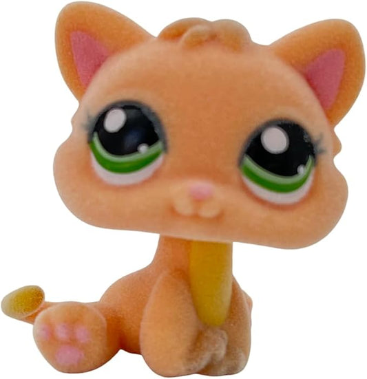 Custom Flocked Pet Shop Toy Fuzzy Animal Figure Short Hair Cat Kitty Kitten Deer OOAK (Yellow #1691)
