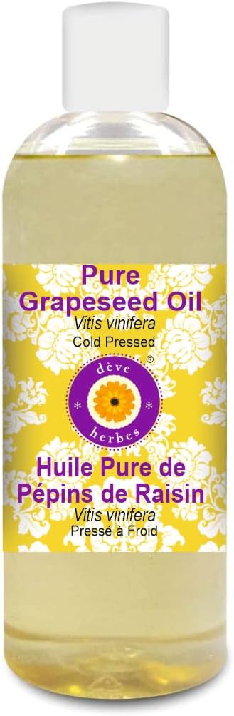 Deve Herbes Pure Grapeseed Oil (Vitis vinifera) 100% Natural Therapeutic Grade Cold Pressed 200ml (6.76 oz)