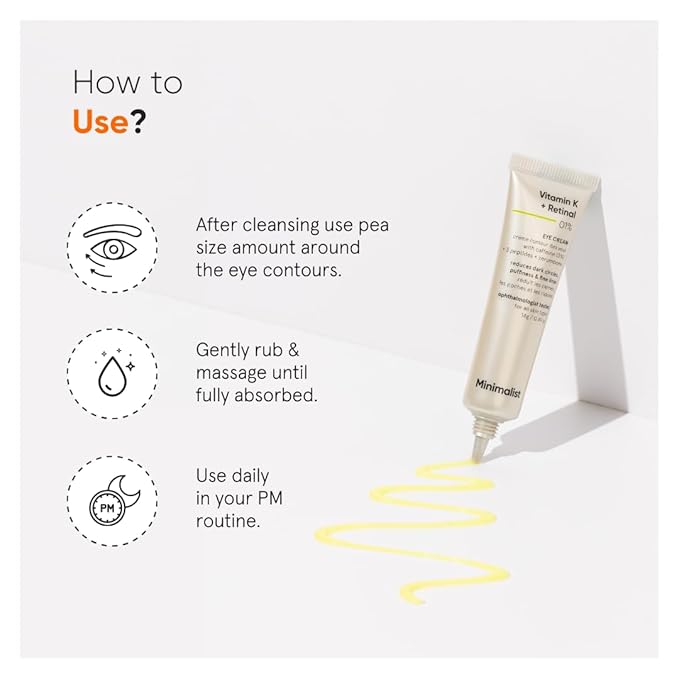 Minimalist Caffeine Eye Cream with Retinal & Vitamin K for Dark Circles, Puffiness, Bags Under Eyes, Wrinkles & Fine Lines | For Women & Men | 0.49 oz / 14 gm