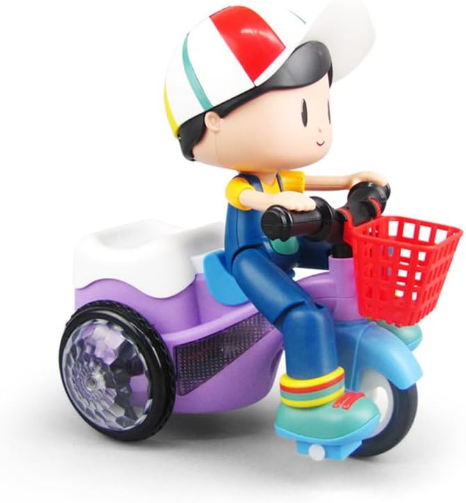 Stunt Tricycle Toy for Boys, 360° Rotating Electric Kids Vehicle with Colorful Lights & Music, Automatic Direction Change Action Toy for Toddlers (Random Color)