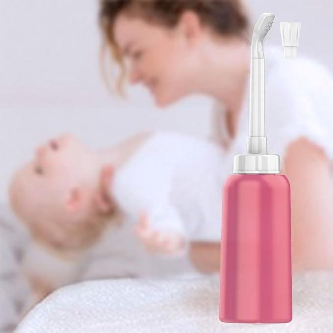 Wolfbeam The Original XL Butt Shower Portable Bidet, Pink, 500ml | 17oz, 2 Nozzle, Scalable Tube, Travel Bidet Douche Bottles for Women, Peri Bottle Postpartum for Feminine Care