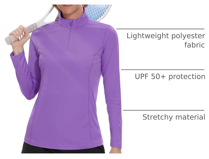 TACVASEN Women's Quarter Zip Pullover Golf Shirts UPF 50+ Long Sleeve Sun Shirts UV Protection Workout Tops