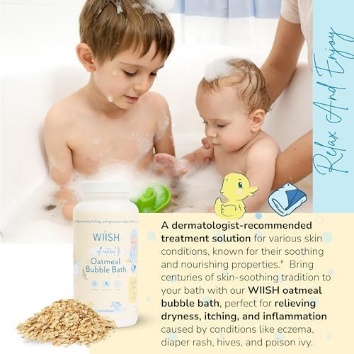WIISH Baby Oatmeal Bubble Bath - Baby Bubble Bath for Sensitive Skin with 30% Colloidal Oatmeal | Aloe vera powder + Lavender powder Healing Ingredient, soothing Itchiness, Rashes, Dryness 32oz (520g)