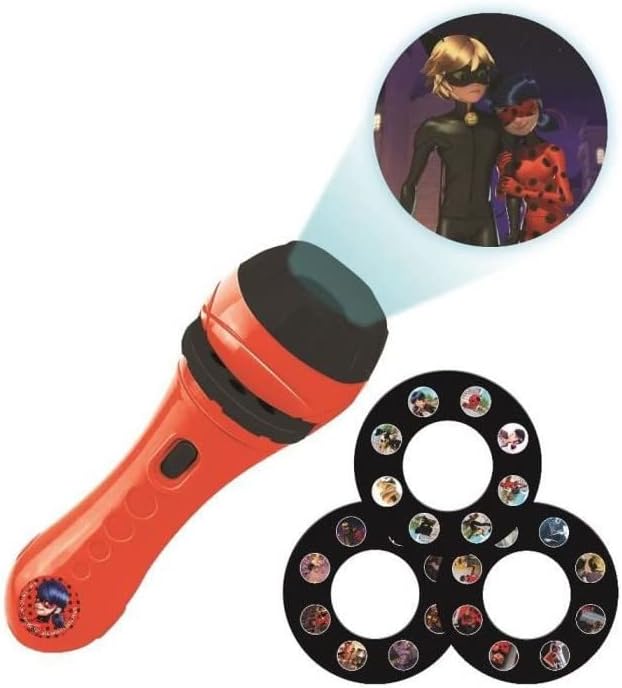 LEXiBOOK Miraculous, Stories Projector, Torch Light and Projector with 3 Discs, 24 Images, Create Your own Stories, LTC050MI