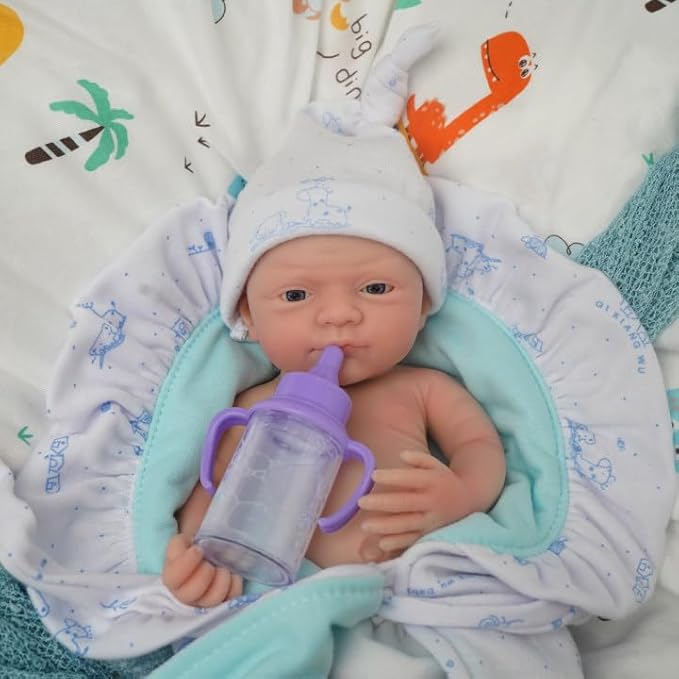 Mire & Mire Reborn Baby Dolls 12"" Boy Micro Preemie Full Body Silicone Baby Doll Realistic Open Eyes Baby Doll (Blue), Pink