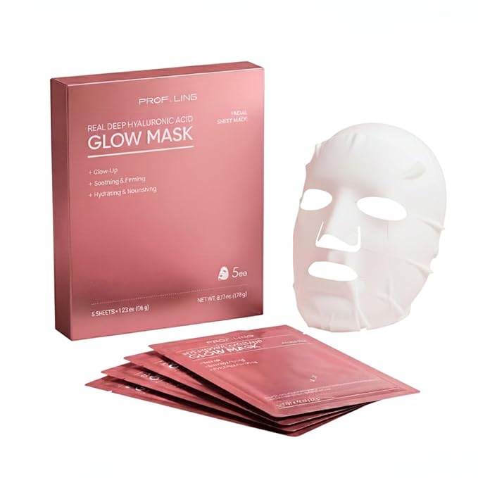 REAL DEEP HYALURONIC ACID GLOW MASK - Hydrating & Brightening Face Mask for Dry/Combination Dry Skin, Reduces Dullness & Fatigue, Camellia Fabric, 24H Moisturization