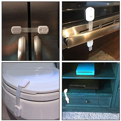 Child Proof Cabinet Locks - Cabinet Locks Baby Proofing with 3M Adhesives for Refrigerator, Oven, Cupboards, Toilet Seat - Adjustable,Easy Installation,No Drilling (4 Pack) | Strong adjustable adhesive straps for cabinet, drawer, fridge, toilet & oven....