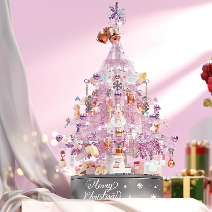 Christmas Tree Building Block Set, 730 PCS Christmas Music Box Bricks Model Kit, Construction Toy for Adults Girls