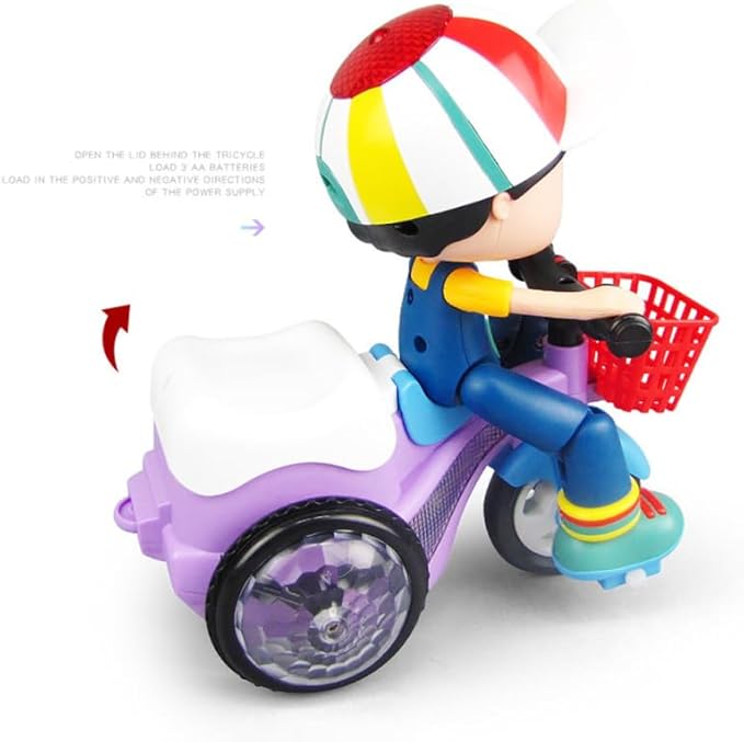 Stunt Tricycle Toy for Boys, 360° Rotating Electric Kids Vehicle with Colorful Lights & Music, Automatic Direction Change Action Toy for Toddlers (Random Color)