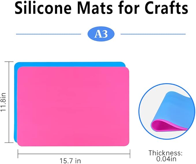 Silicone Mat, IKOCO 15.7"x 11.8" Silicone Craft Mat for Playdough A3 Large Nonstick Resin Molds Sheets for Epoxy Resin Jewelry Casting