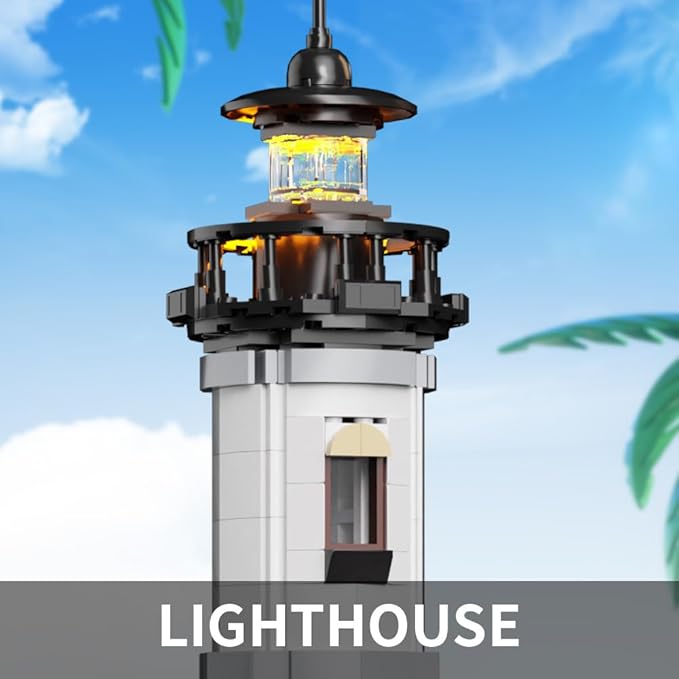Lighthouse Building Block Adults Sets with Lighting, The Island Lighthouse Modular Architecture Construction Building Model Set Present for, (1480 Pcs)