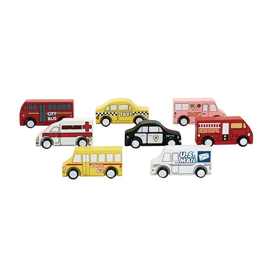Excellerations 4 x 1 x 2-1/4 inches, Wooden Block Play Community Trucks, Set of 8, Preschool Educational Toys, Supports Early STEM Skills, Ages 3 Years and Up