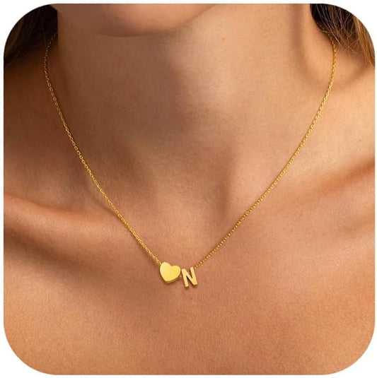 Heart Initial Necklaces for Women Girls, 18K Gold Plated A-Z Initial Necklace Tiny Heart Necklace Dainty Gold Initial Necklaces for Women Trendy Jewelry Gifts for Teen Girls