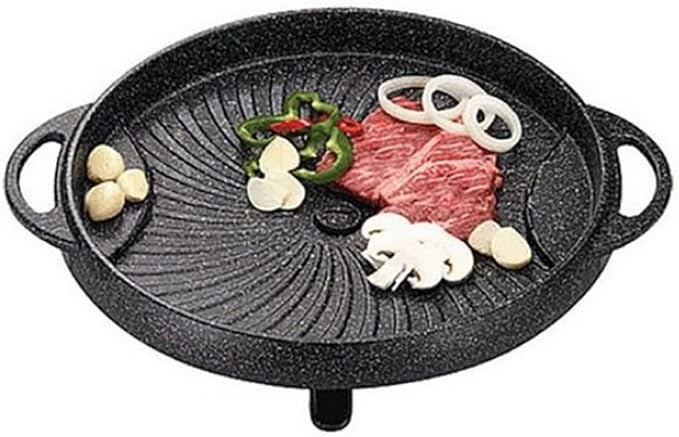New Picnic Korean BBQ Nonstick Cerastone Marble Grill Pan Roaster for Grilling indoor or outdoor (Round)