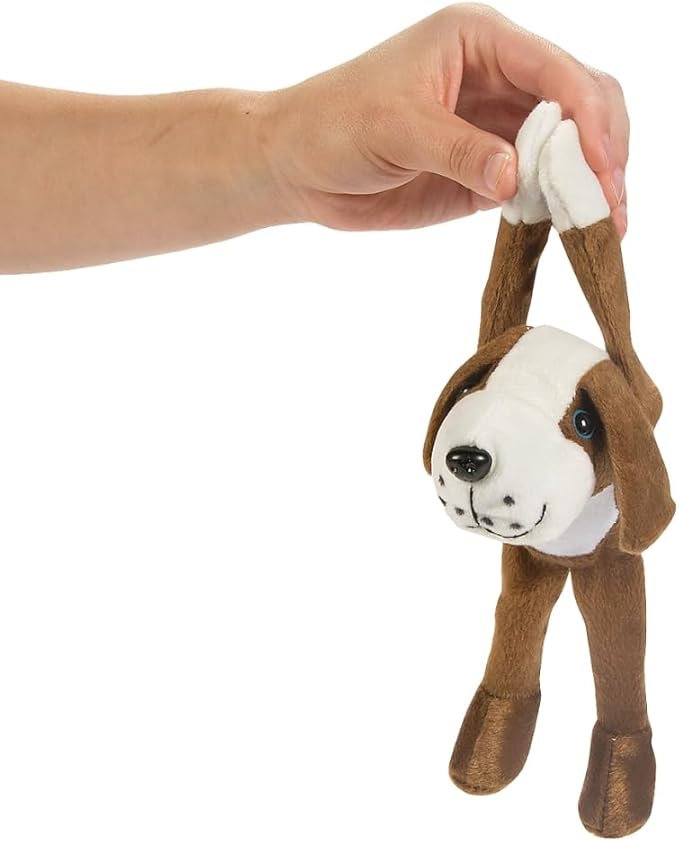 Hanging Dog Stuffed Animals - Stuffed Dog Plush with Hook and Loop Fastener Paws - Set of 12
