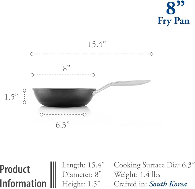 TECHEF - Onyx Collection 8-Inch Nonstick Frying Pan Skillet, PFOA-Free, Dishwasher Oven Safe, Stainless Steel Handle, Induction-Ready, Made in Korea (8-inch)