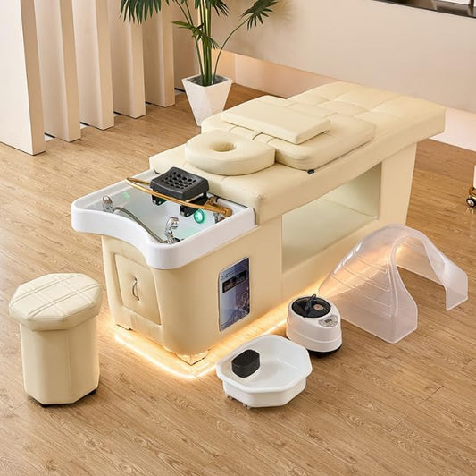 Massage Shampoo Bed,Multifunctional Head Treatment Bed,Supports Water Circulation｜Fumigation｜Light Therapy Massage Table for Spa Beauty Salon