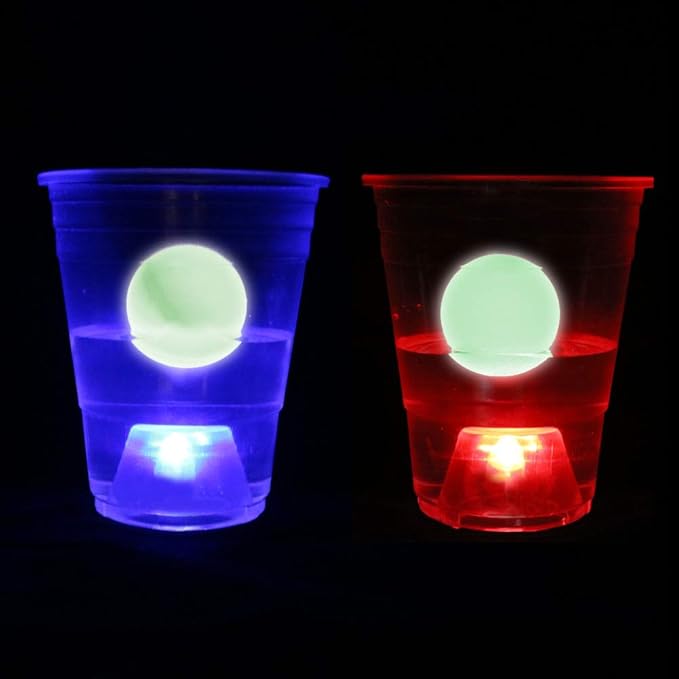 Ahuimeius The Dark Beer Pong Set, LED Beer Pong Cups with Glow-in-the-Dark Balls, 22 Cups, 22 LED Lights (11 Red, 11 Blue), 6 Balls, Glow Party Game Set