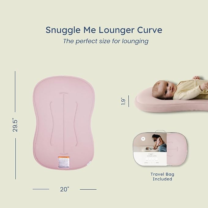 snuggle me® Baby Lounger Curve (0-6 Months) - Premium Organic Cotton with Foam Core, Machine-Washable Cover, Buttery-Soft & Breathable CSPC Compliant Infant Lounger Baby Nest with Travel Bag - Petal