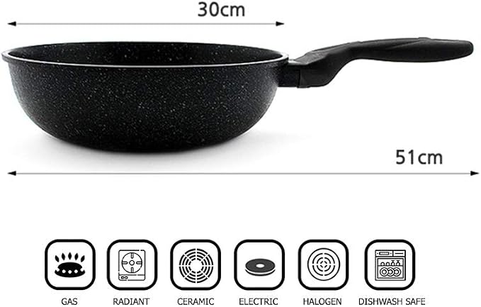 Marble Coated Cast Aluminum Non Stick Frying Wok (30cm / 12 Inch)