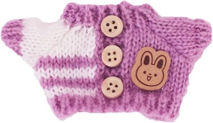Designer Clothes Set for 17cm Dolls, Handcrafted Crochet 3-Piece Set, Doll Knit Outfit Accessories with Purple Sweater Tops, White Cross-Body Bag, and Bucket Hat, T-Purple