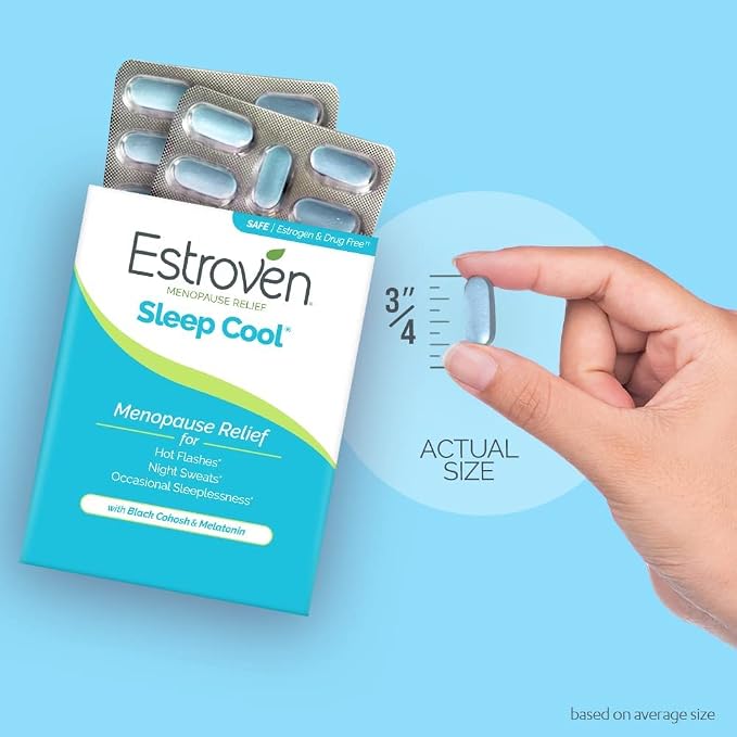 Estroven Sleep Cool for Menopause Relief,30Ct,Sleep Support Supplement With Clinically Proven Ingredients to Relieve Menopause Symptoms,Night Sweats & Hot Flash Relief, Drug-No & Gluten-No (Pack of 2)
