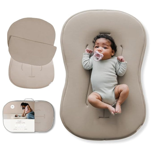 snuggle me® Baby Lounger Curve - Premium Organic Cotton with Foam Core, Machine-Washable Cover, Buttery-Soft & Breathable CSPC Compliant Infant Lounger Baby Nest Pillow with Travel Bag - Birch