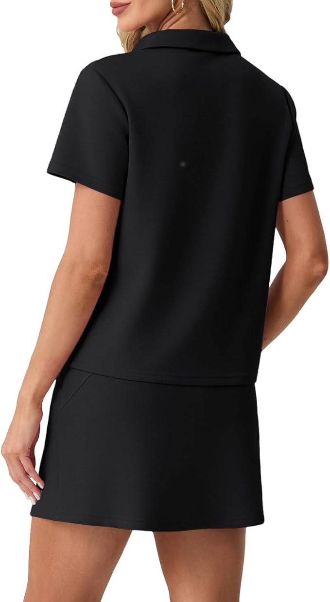 GRECERELLE Women's Summer 2 Piece Skort Set Half Zip Short Sleeve Top & Pocketed Tennis Skirt For Sports & Vacations.