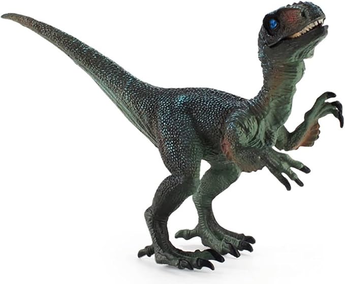 Dinosaur Toy Velociraptor Figurine with Moving Jaw, Plastic Wildlife Animal Dino Model Figurines for Birthday Gift, Kids Toys, Party Favor (Blue).
