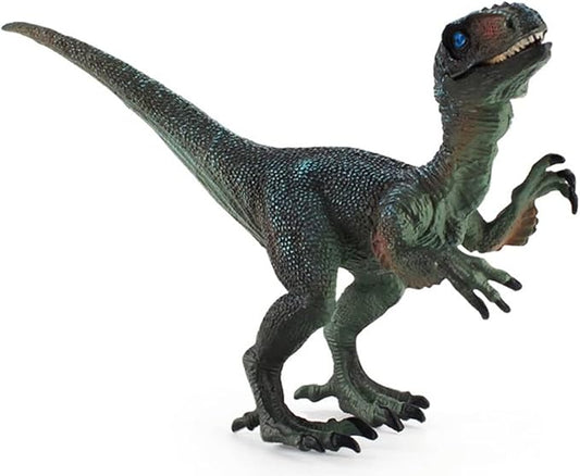 Dinosaur Toy Velociraptor Figurine with Moving Jaw, Plastic Wildlife Animal Dino Model Figurines for Birthday Gift, Kids Toys, Party Favor (Blue).