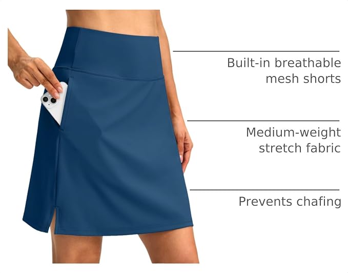 18" Skorts for Women 3 Pockets High Waist Long Athletic Tennis Skirt Golf Skort for Casual Summer Travel