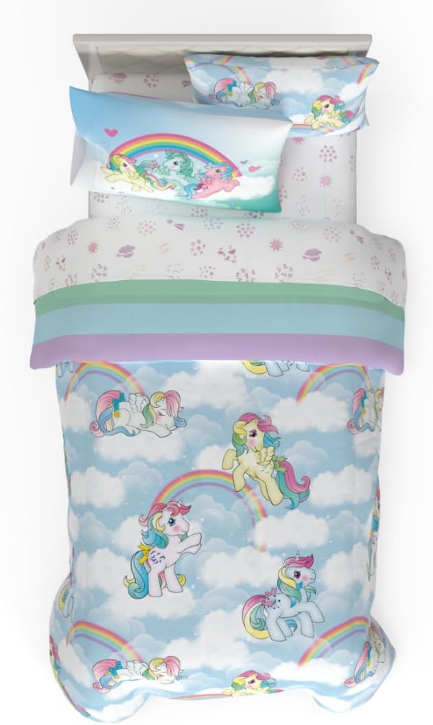 Franco Collectibles My Little Pony Classic Retro Unicorn Rainbow Bedding 5 Piece Super Soft Comforter and Sheet Set with Sham, Twin, (100% Official Licensed Product)