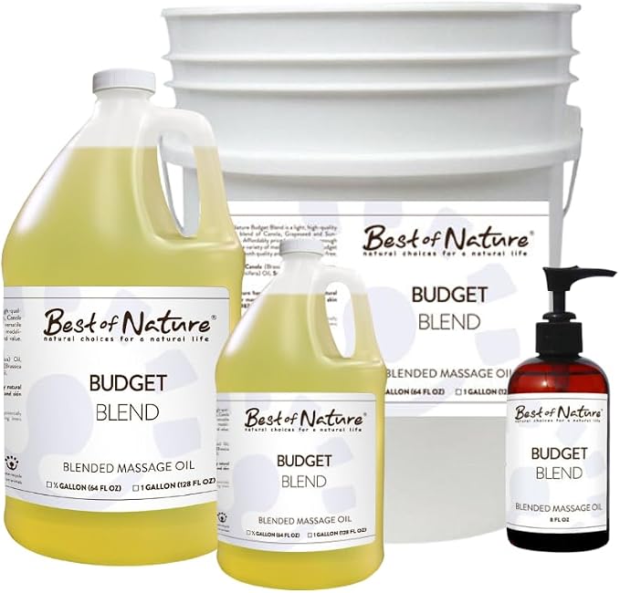 Best of Nature Budget Blend Massage & Body Oil - Affordable, Lightweight Moisturizer for Therapists & Spas, Half Gallon (64 fl oz) Bulk Size