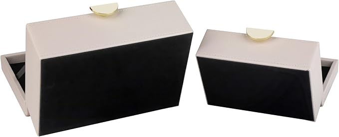 HofferRuffer Faux Leather Jewelry Boxes, Decorative Boxes Storage Accessory Organizer with Gold Hardware Decor, Classic Vegan Leather Set of 2 Pieces (CreamWhite)