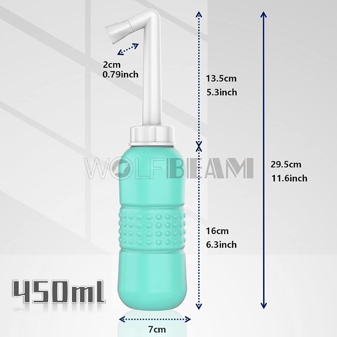 Wolfbeam 2in1 Portable Hand-held Vulva and Anus Cleaner, Pink+Green 450ML | Personal Health Vaginal Washing Container, Travel Urinal Spray Scrubber, Personal Hygiene