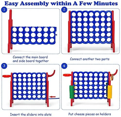 DORTALA Giant 4-in-A-Row, Plastic Jumbo Connect Game Set w/42 Jumbo Rings, Quick-Release Slider, Ring Toss, 2.5Ft Indoor Outdoor 4 to Score Yard Game w/Basketball Hoop