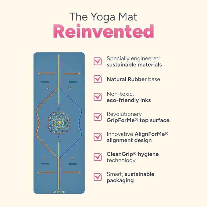Liforme Travel Yoga mat – Patented Alignment System, Warrior-Like Grip, Non-Slip, Eco-Friendly, Ultra-Lightweight and Sweat Resistant, Made with Natural Rubber