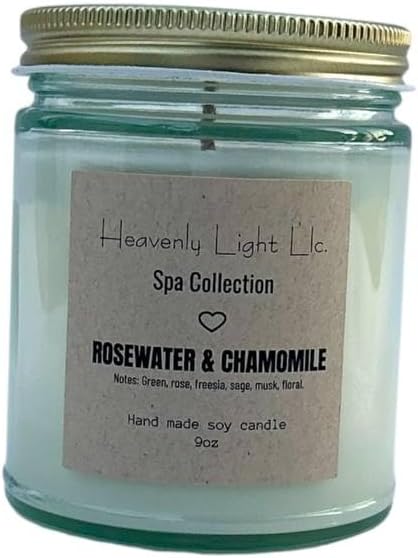 Heavenly Light LLC Rosewater & Chamomile (Spa Collection) 100% Non-Toxic 9 oz Scented Soy Wax Candles