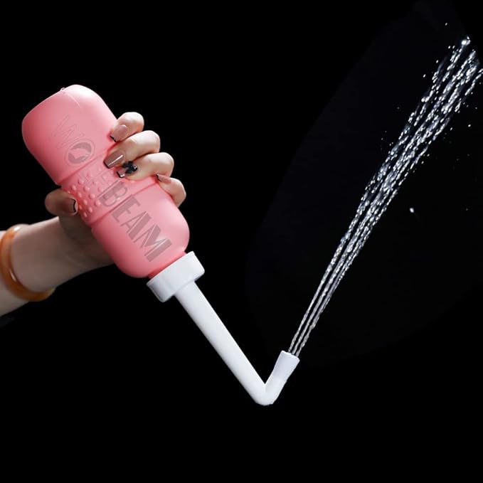 Wolfbeam 2in1 Portable Hand-held Vulva and Anus Cleaner, Pink+Green 450ML | Personal Health Vaginal Washing Container, Travel Urinal Spray Scrubber, Personal Hygiene