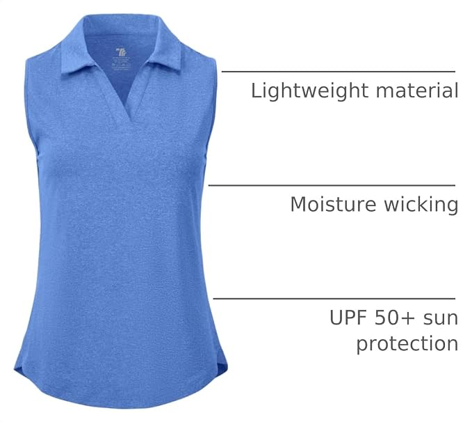 BGOWATU Women's Sleeveless Golf Polo Shirts Collared V Neck Tennis Tank Tops UPF 50+ Quick Dry Lightweight