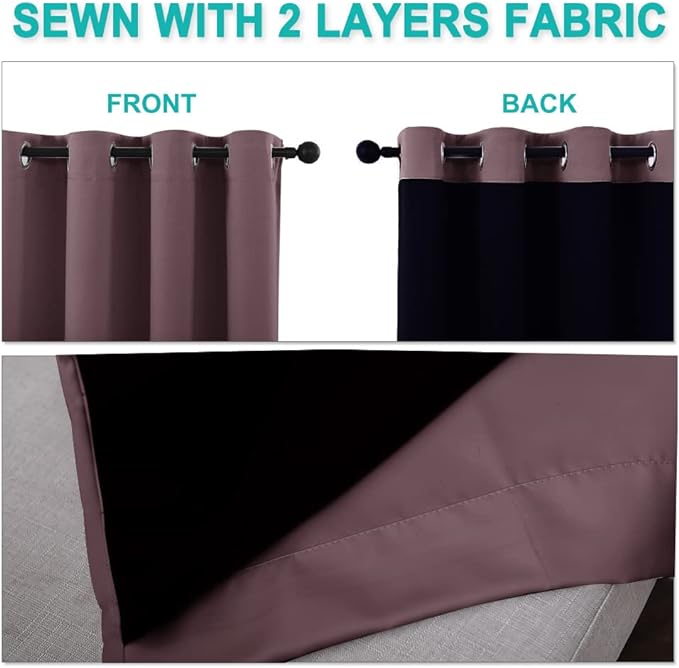 NICETOWN Full Shading Curtains 90 inches Long 2 Panels Set for Windows, Super Heavy-Duty Black Lined Blackout Curtains for Bedroom, Privacy Assured Window Treatment (Dry Rose, Pack of 2, 52 inches W)
