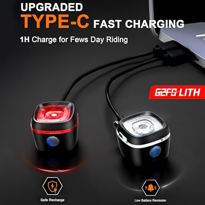 Bicycle Front and Rear Lights,Bike Light, Type-C Rechargeable, Flashing Light，Suitable for Night Riding, Cycling，Accessories for Bicycle，Headlight &Taillight for Girls Kids