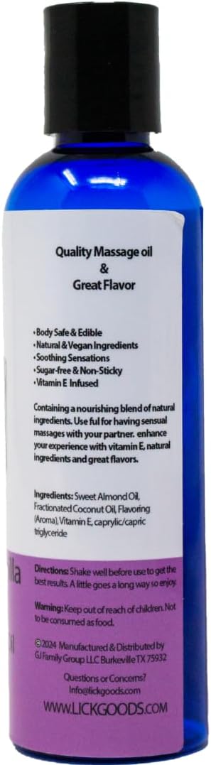 Lick Chocolate Vanilla Massage Oil – Classic Dessert Blend Edible Massage Oil with Vitamin E, Rich Smooth Texture for Couples Massage Experiences, 4 oz